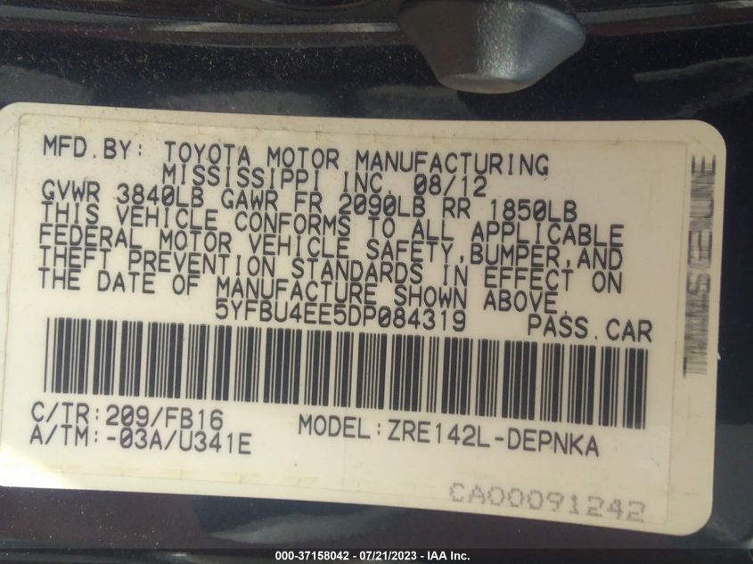 2013 TOYOTA COROLLA L/LE/S - 5YFBU4EE5DP084319