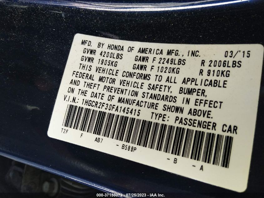 2015 HONDA ACCORD SEDAN LX - 1HGCR2F30FA145415