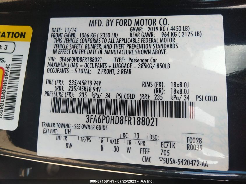 2015 FORD FUSION SE - 3FA6P0HD8FR188021