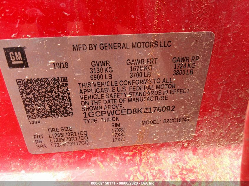 2019 CHEVROLET SILVERADO 1500 LT - 1GCPWCED8KZ176092