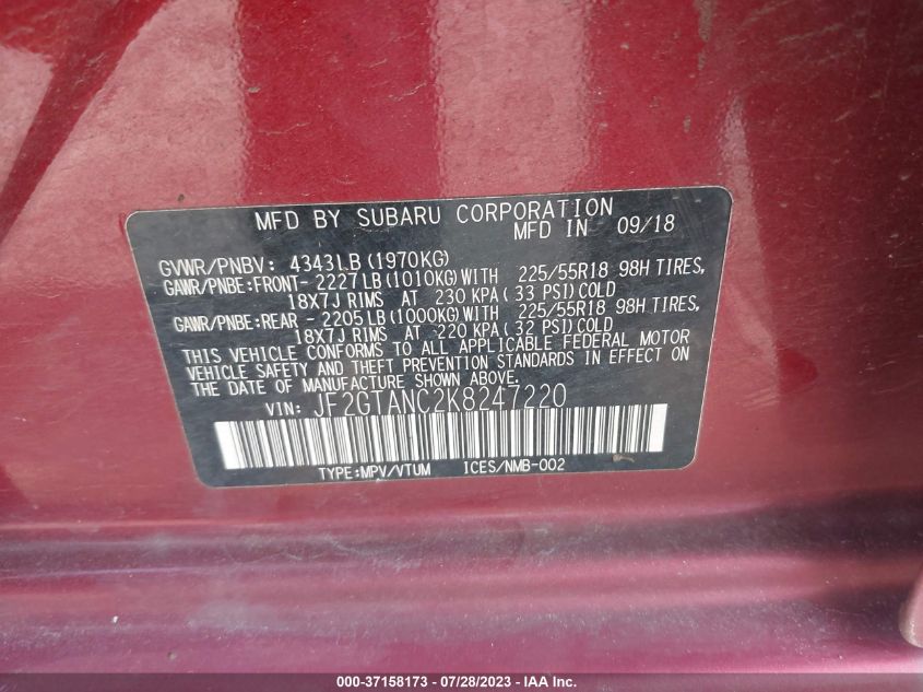 2019 SUBARU CROSSTREK LIMITED - JF2GTANC2K8247220