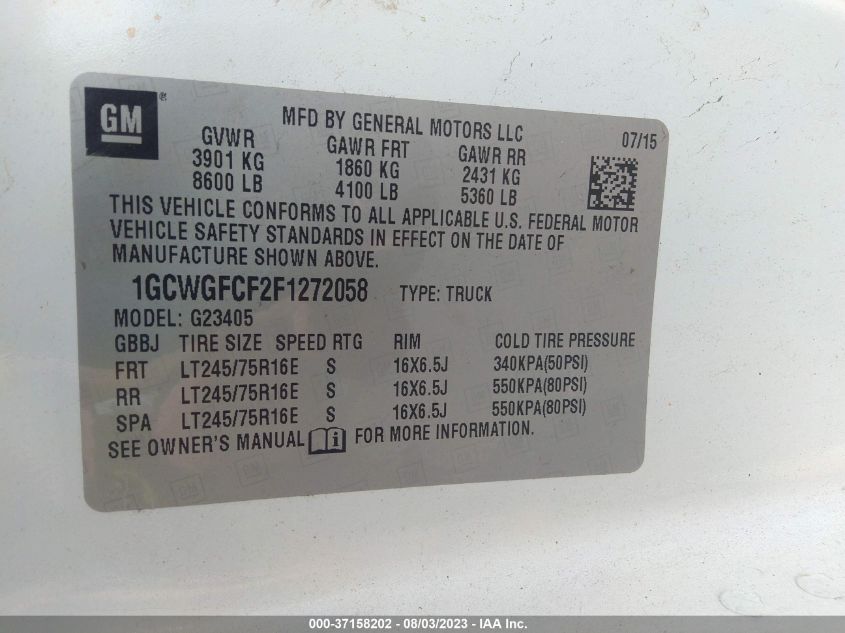 2015 CHEVROLET EXPRESS CARGO VAN - 1GCWGFCF2F1272058