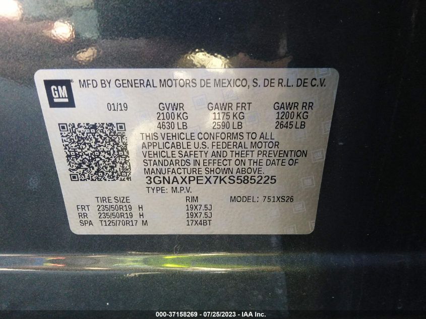 2019 CHEVROLET EQUINOX PREMIER - 3GNAXPEX7KS585225