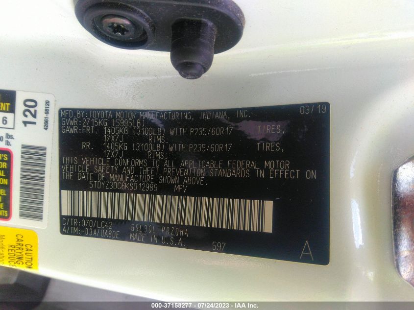 2019 TOYOTA SIENNA XLE AUTO ACCESS - 5TDYZ3DC6KS012989