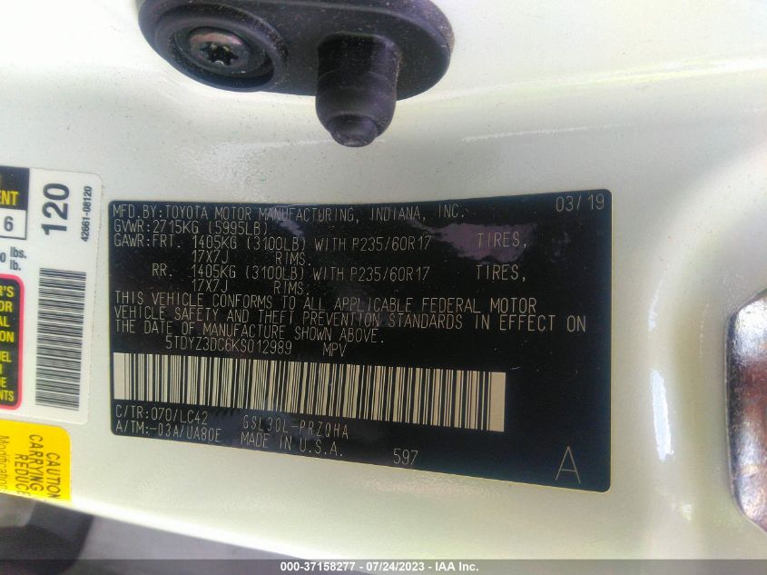 5TDYZ3DC6KS012989 2019 TOYOTA SIENNA, photo no. 9