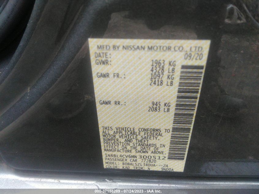 2021 NISSAN ALTIMA SR - 1N4BL4CV6MN300512