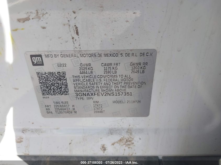 2022 CHEVROLET EQUINOX LS - 3GNAXFEV2NS157351