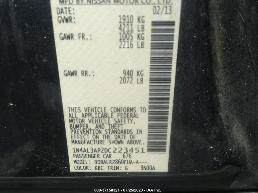 2013 NISSAN ALTIMA 2.5/S/SV/SL - 1N4AL3AP2DC223451