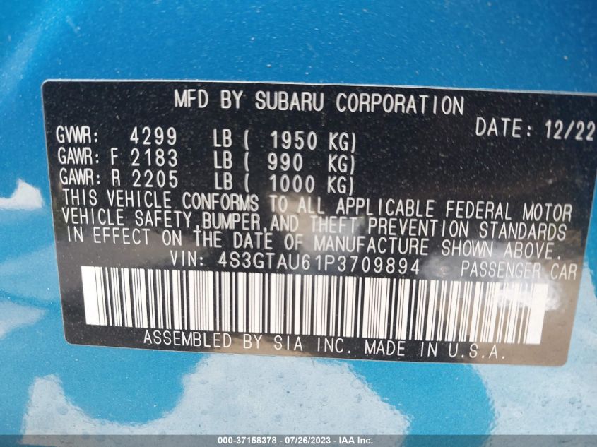 2023 SUBARU IMPREZA LIMITED - 4S3GTAU61P3709894