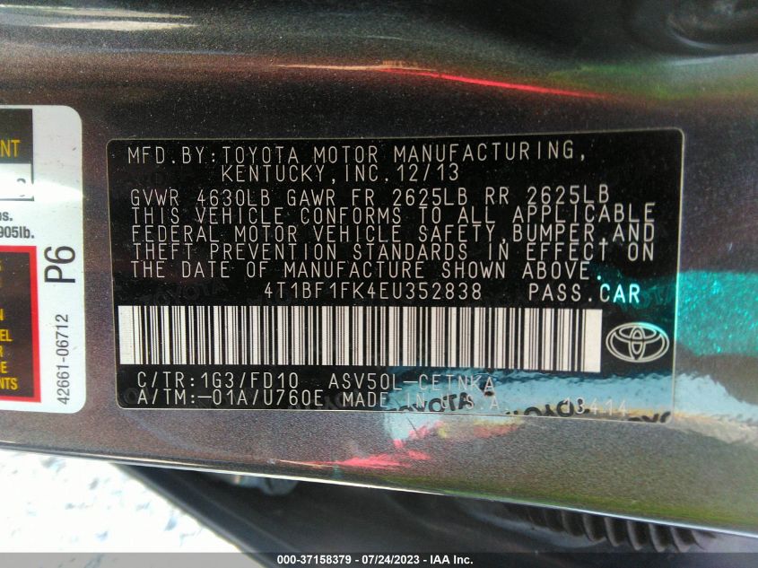 2014 TOYOTA CAMRY L/SE/LE/XLE - 4T1BF1FK4EU352838