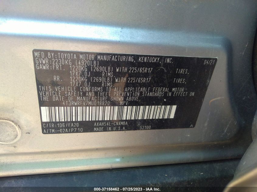 2021 TOYOTA RAV4 XLE - 4T3RWRFV7MU018820