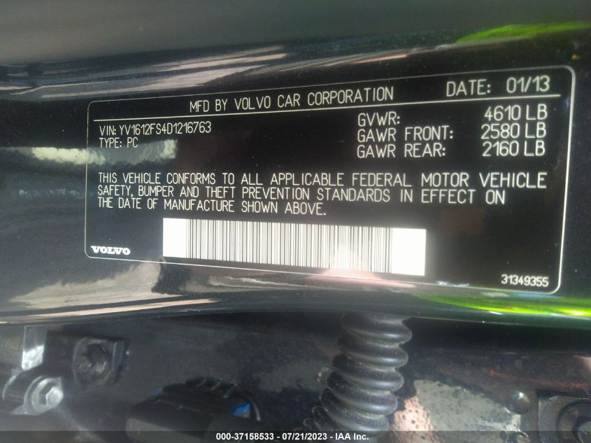 2013 VOLVO S60 T5 - YV1612FS4D1216763