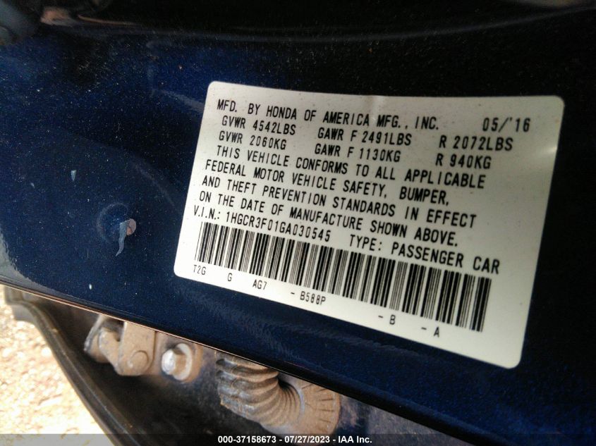 2016 HONDA ACCORD SEDAN EX-L - 1HGCR3F01GA030545