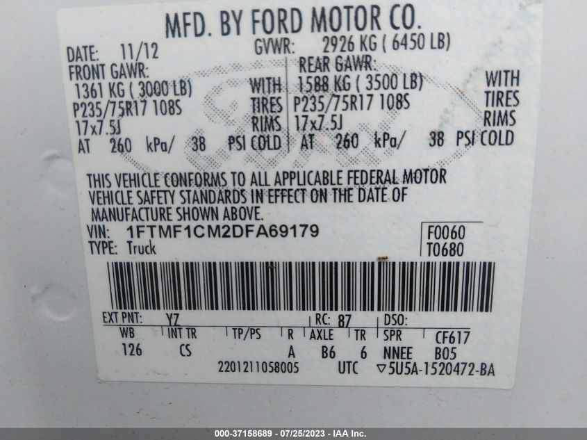 2013 FORD F-150 XL/STX/XLT - 1FTMF1CM2DFA69179