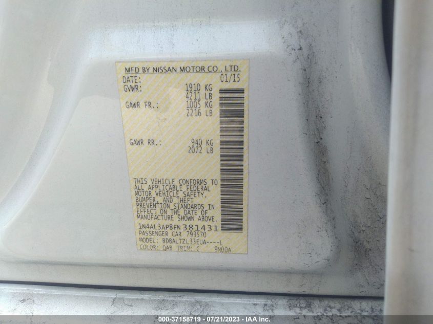 2015 NISSAN ALTIMA 2.5 SL - 1N4AL3AP8FN381431
