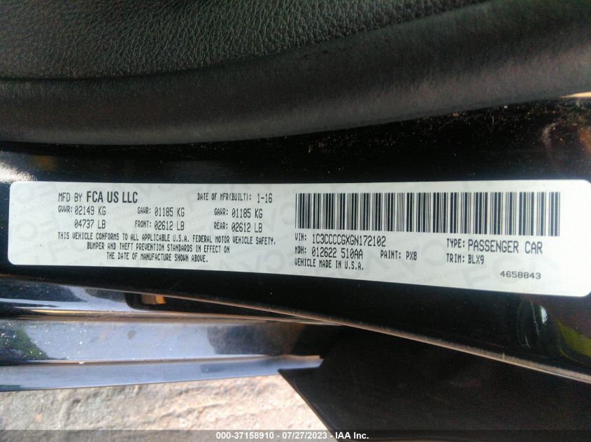 2016 CHRYSLER 200 C - 1C3CCCCGXGN172102