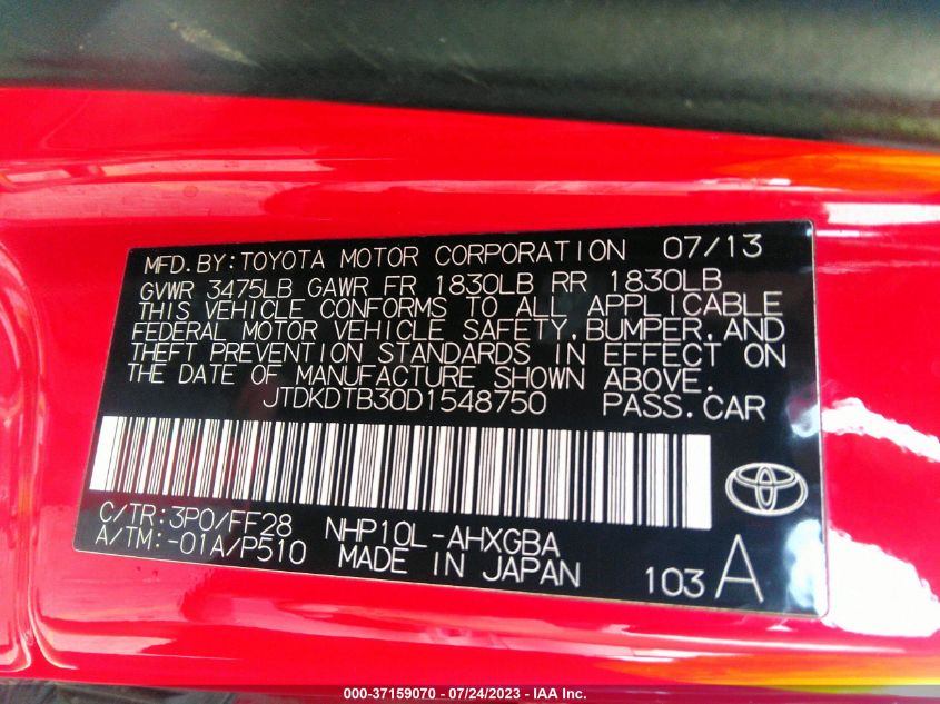 2013 TOYOTA PRIUS C - JTDKDTB30D1548750