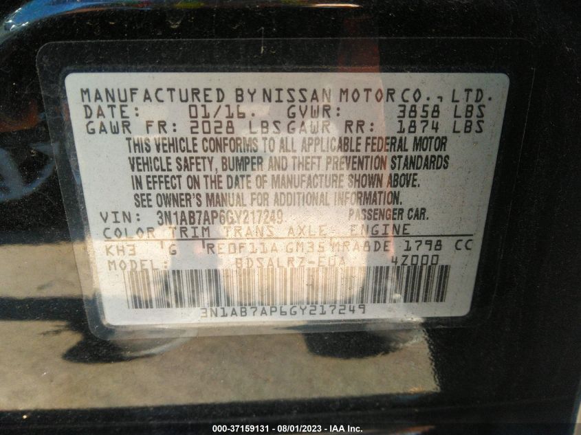 2016 NISSAN SENTRA S/SV/SR/SL - 3N1AB7AP6GY217249