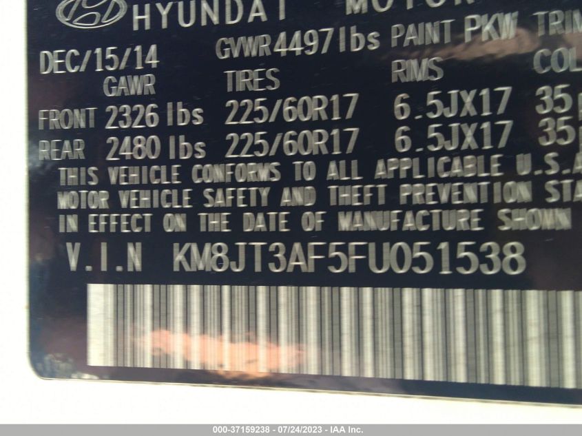 2015 HYUNDAI TUCSON GLS - KM8JT3AF5FU051538