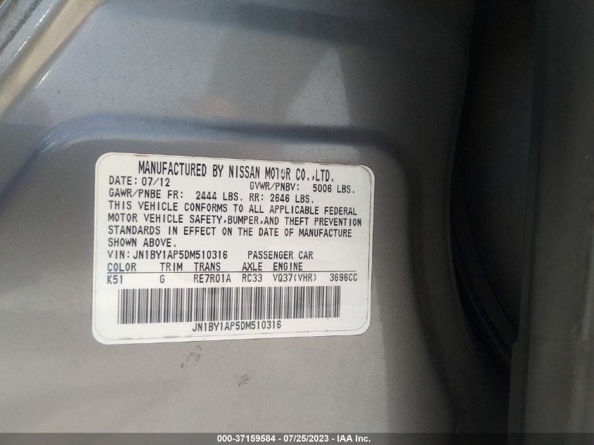 2013 INFINITI M37 JN1BY1AP5DM510316