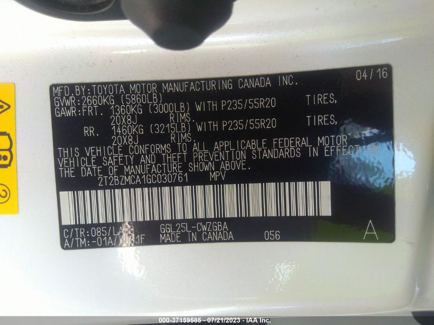 2016 LEXUS RX 350 - 2T2BZMCA1GC030761