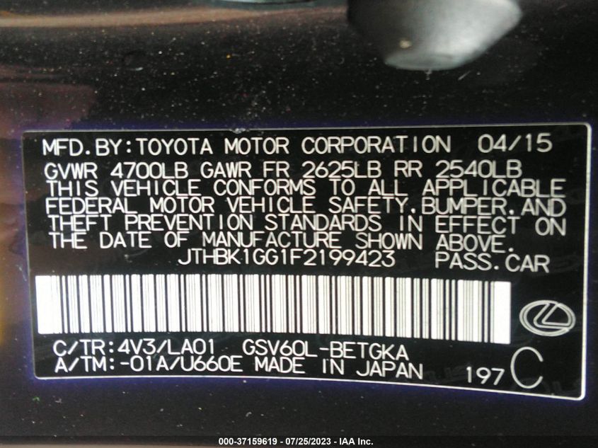 2015 LEXUS ES 350 - JTHBK1GG1F2199423