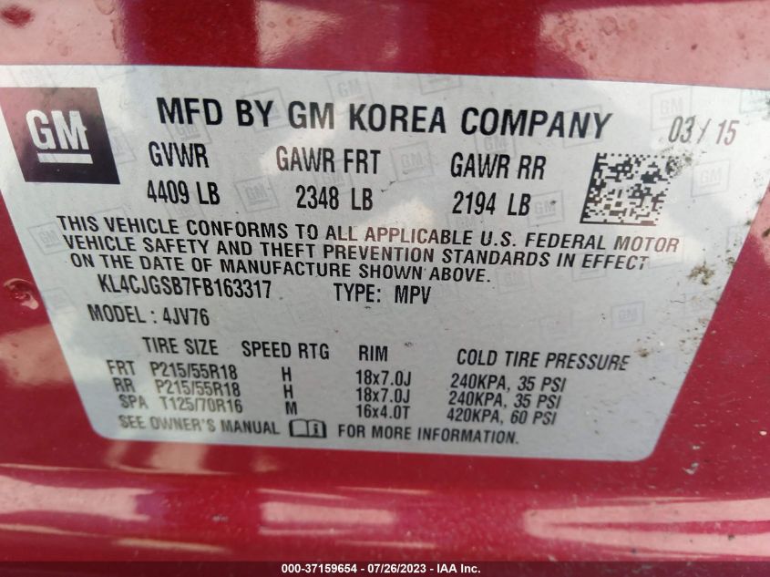 2015 BUICK ENCORE - KL4CJGSB7FB163317