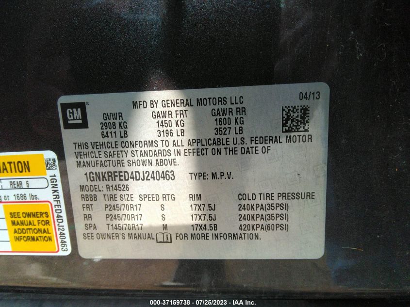 2013 CHEVROLET TRAVERSE LS - 1GNKRFED4DJ240463