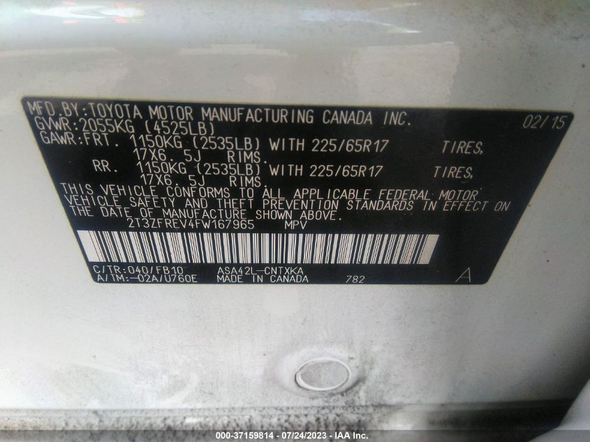 2015 TOYOTA RAV4 LE - 2T3ZFREV4FW167965