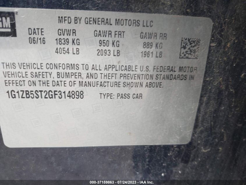 2016 CHEVROLET MALIBU LS - 1G1ZB5ST2GF314898