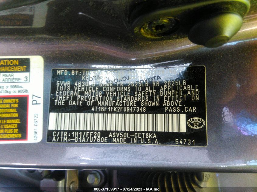 2015 TOYOTA CAMRY - 4C1BF1FK2FU947348