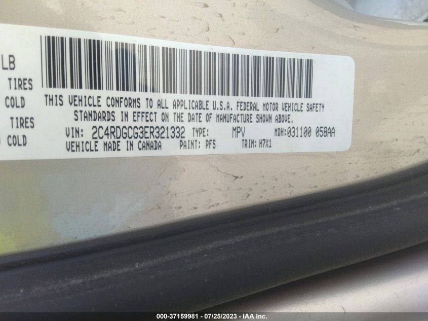 2014 DODGE GRAND CARAVAN SXT - 2C4RDGCG3ER321332