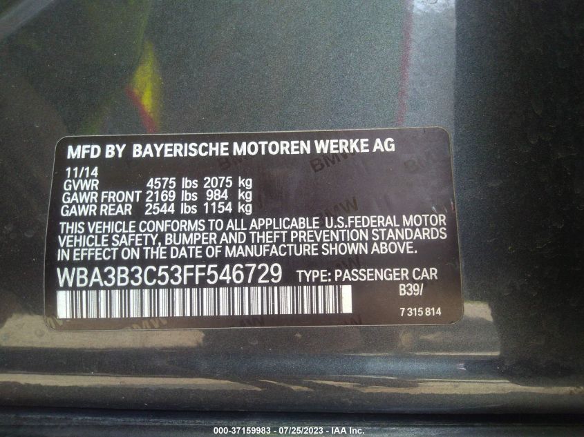 2015 BMW 3 SERIES 328I XDRIVE - WBA3B3C53FF546729