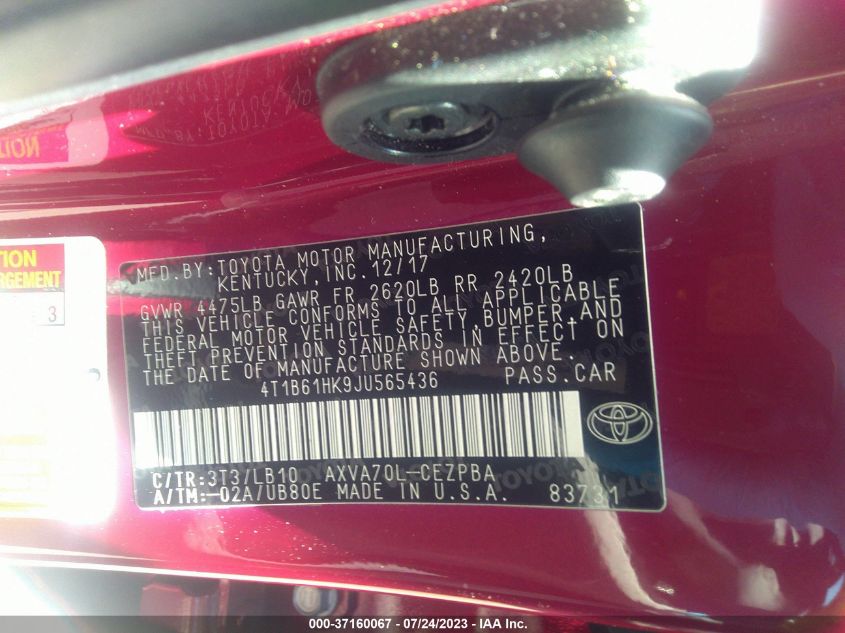 2018 TOYOTA CAMRY XSE - 4T1B61HK9JU565436