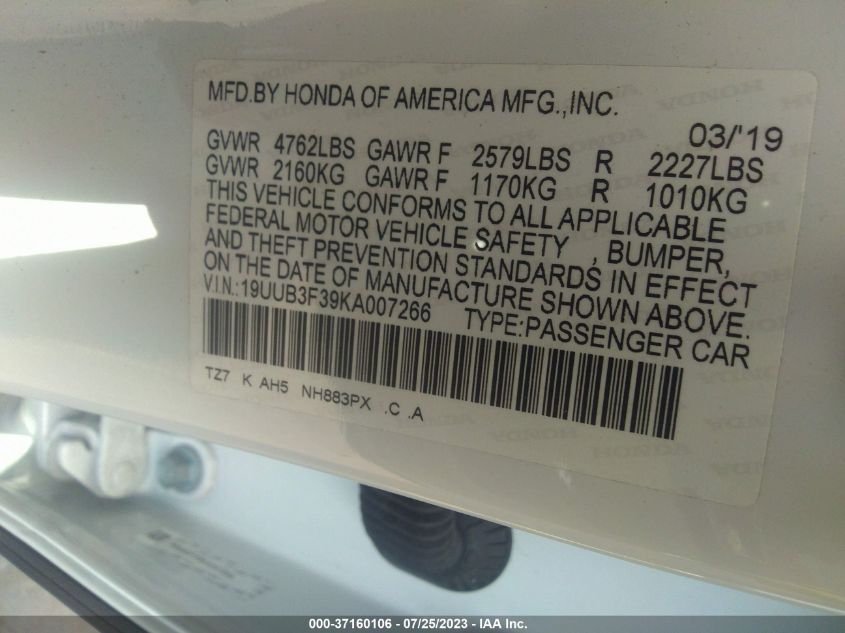 2019 ACURA TLX - 19UUB3F39KA007266