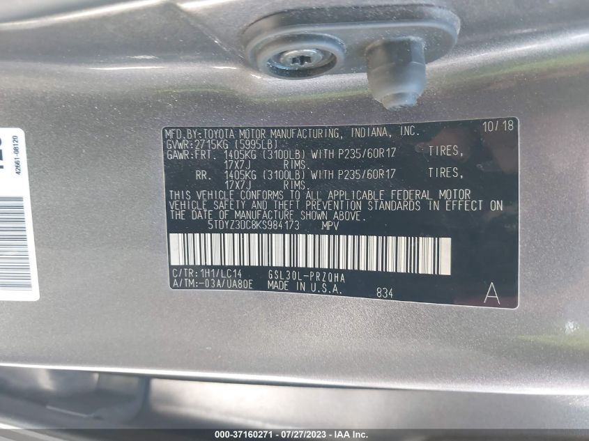 2019 TOYOTA SIENNA XLE AUTO ACCESS - 5TDYZ3DC8KS984173