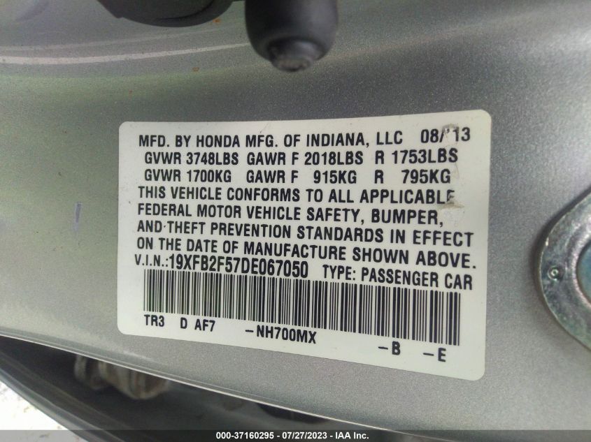 2013 HONDA CIVIC SDN LX - 19XFB2F57DE067050