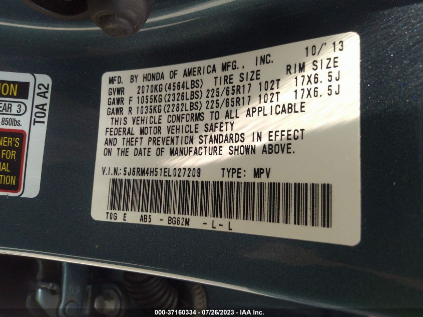 2014 HONDA CR-V EX - 5J6RM4H51EL027209