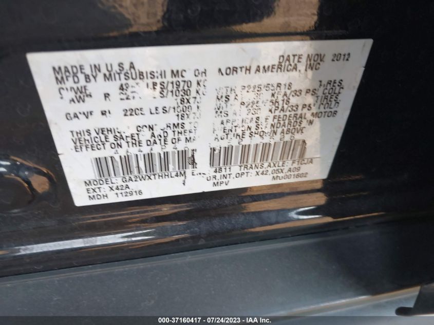 2013 MITSUBISHI OUTLANDER SPORT SE - 4A4AP4AU0DE010506