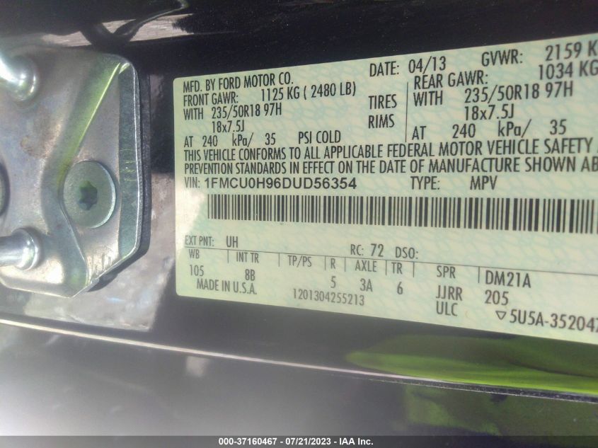 2013 FORD ESCAPE SEL - 1FMCU0H96DUD56354