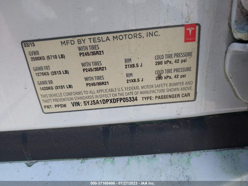 2013 TESLA MODEL S PERFORMANCE - 5YJSA1DPXDFP05334