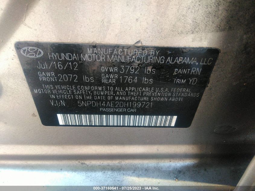2013 HYUNDAI ELANTRA LIMITED - 5NPDH4AE2DH199721