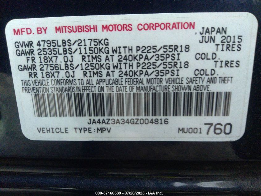 2016 MITSUBISHI OUTLANDER SE/SEL/ES - JA4AZ3A34GZ004816