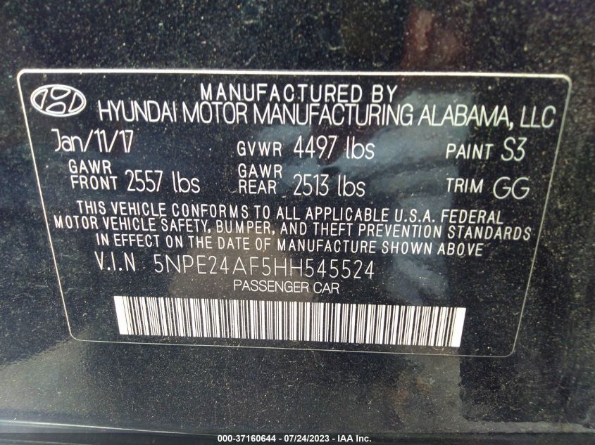 2017 HYUNDAI SONATA SE - 5NPE24AF5HH545524