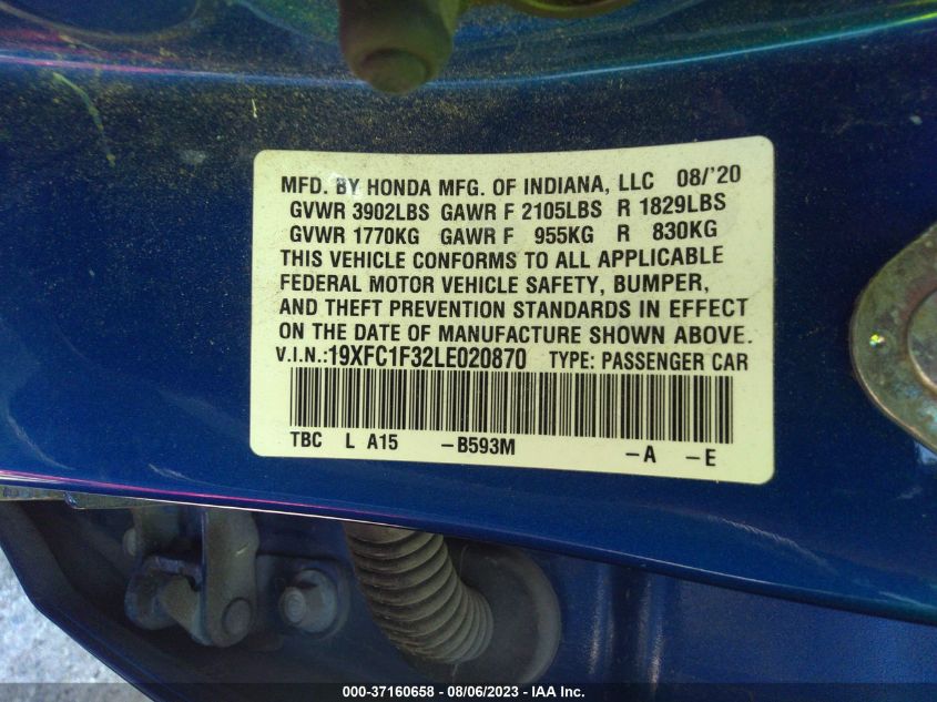 2020 HONDA CIVIC SEDAN EX - 19XFC1F32LE020870