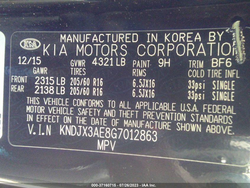 2016 KIA SOUL EV + - KNDJX3AE8G7012863