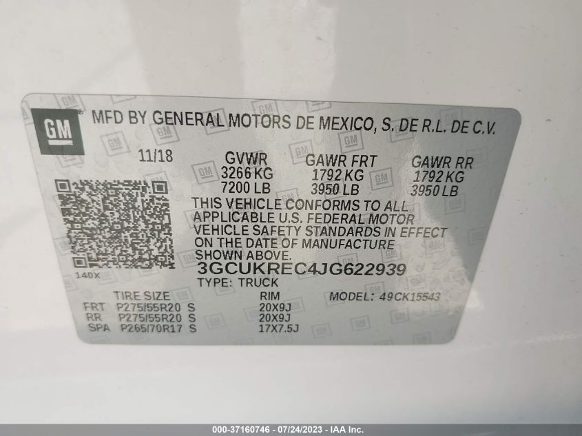 2018 CHEVROLET SILVERADO 1500 LT - 3GCUKREC4JG622939
