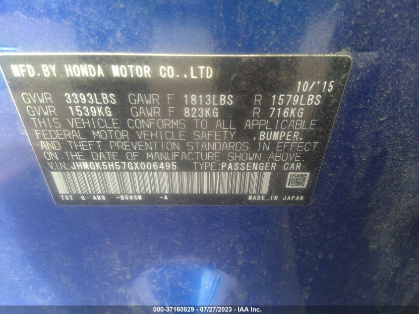 2016 HONDA FIT LX - JHMGK5H57GX006495