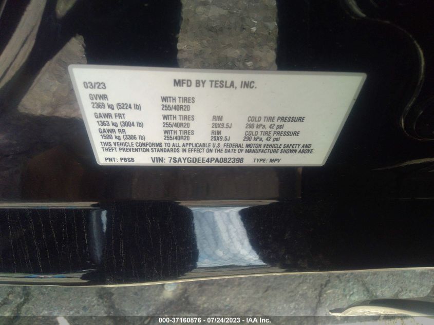 2023 TESLA MODEL Y LONG RANGE - 7SAYGDEE4PA082398