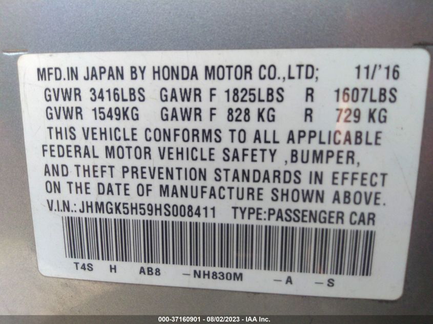 2017 HONDA FIT LX - JHMGK5H59HS008411